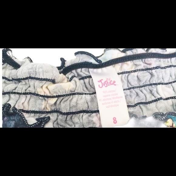 JUSTICE Off Shoulder Top/Blouse With Scalloped Trim & Ruched Waist Blue Girls 8Y - Picture 7 of 12